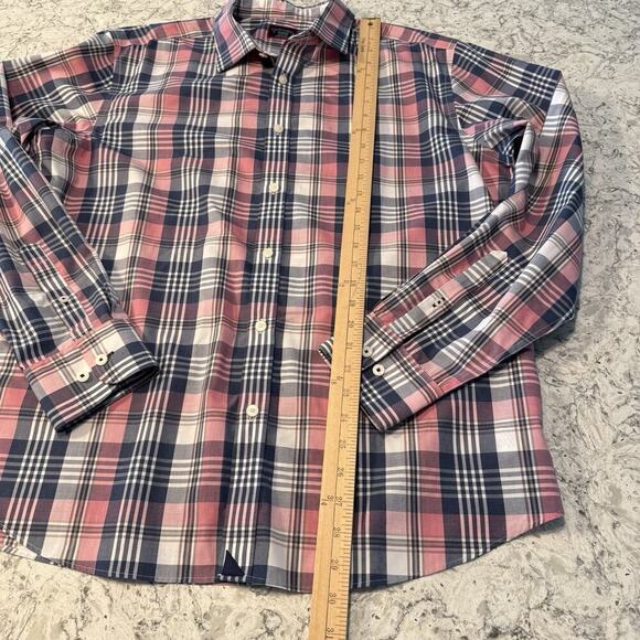 UNTUCKit Poplin Button Up Dress Shirt Mens XL Reg Pink Navy Plaid Wrinkle Free - Picture 8 of 11